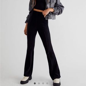 Free People, slim pull on velvet flare pants - black